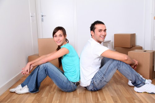 Office furniture and boxes arranged for a Bromley business relocation