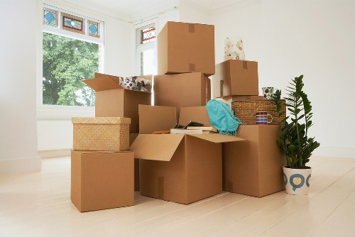 Family home move setup with labelled boxes and furniture